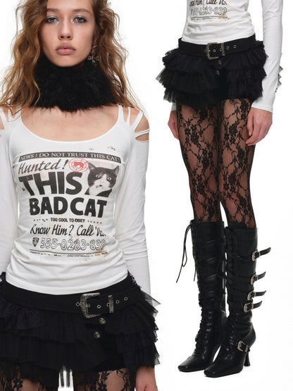 Irregular Mid-Low Waist Lace Multi-Layer Short Tulle Skirt【s0000019026】
