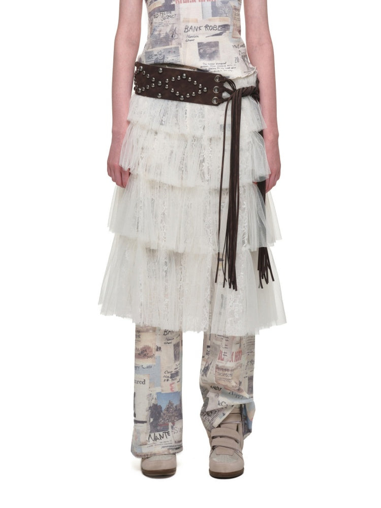 Lace Multi-Layer Pleated Mid-Length Slit Puff Cake Tulle Skirt【s0000019027】