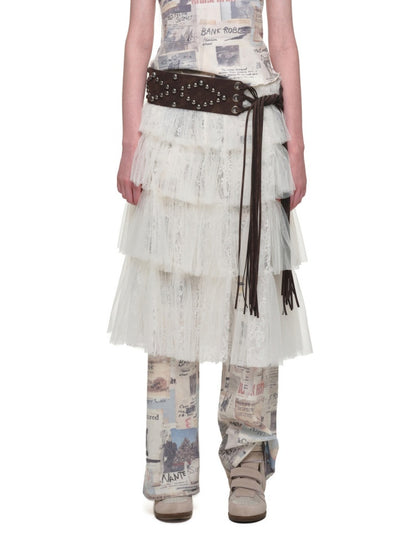 Lace Multi-Layer Pleated Mid-Length Slit Puff Cake Tulle Skirt【s0000019027】