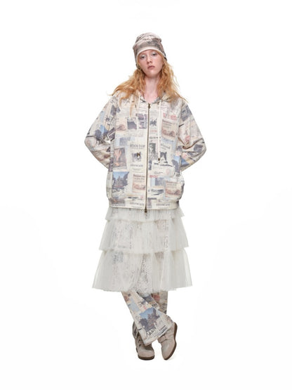 Lace Multi-Layer Pleated Mid-Length Slit Puff Cake Tulle Skirt【s0000019027】