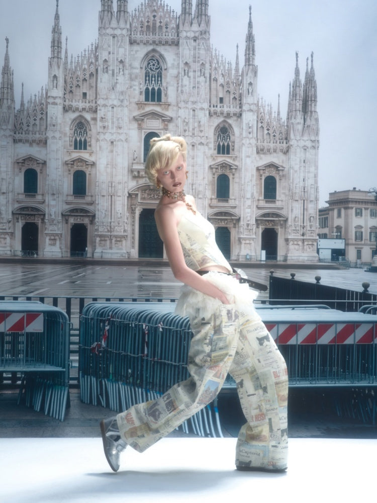 Cat Newspaper Full-Print Cotton Floor-Length Curved Knife Pants【s0000019028】