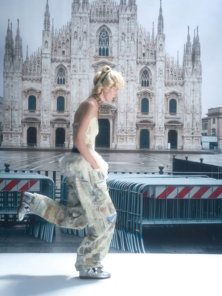 Cat Newspaper Full-Print Cotton Floor-Length Curved Knife Pants【s0000019028】