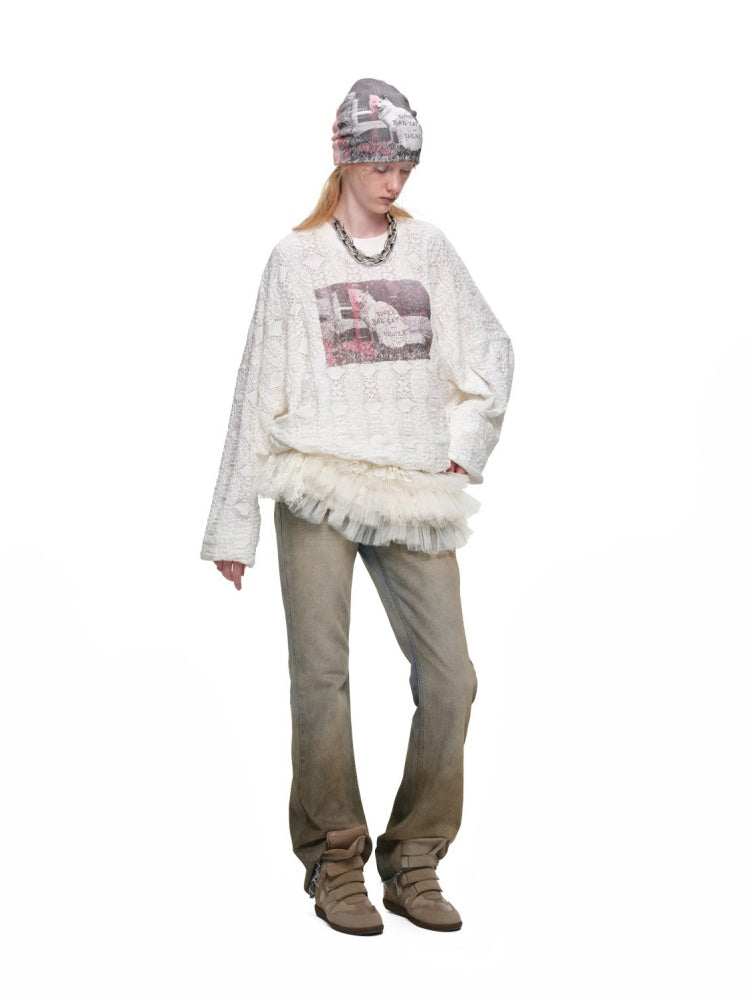Heavy Industry Vintage Gradient Mud-Dyed Denim Tight Slimming Straight-Leg Flared Pants【s0000019029】