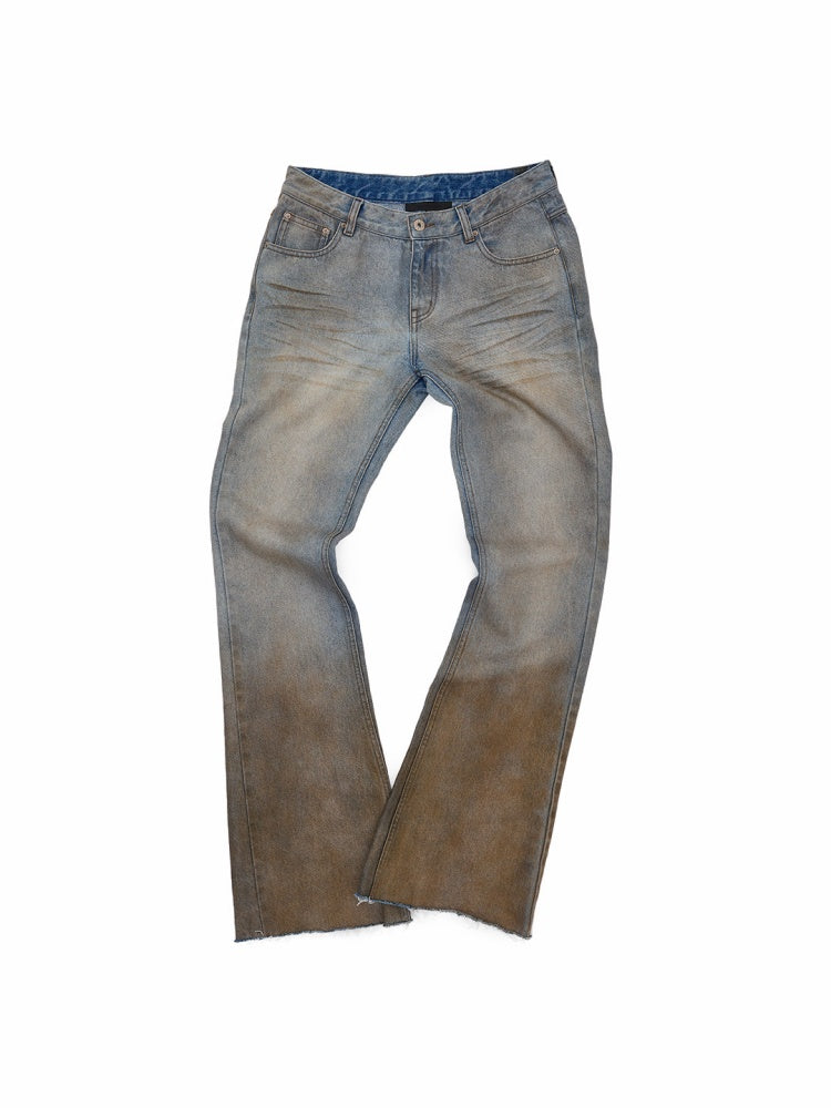 Heavy Industry Vintage Gradient Mud-Dyed Denim Tight Slimming Straight-Leg Flared Pants【s0000019029】