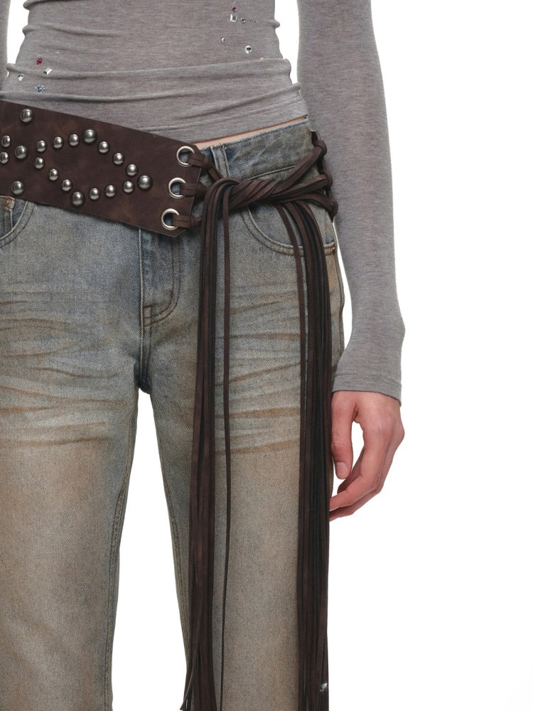 Heavy Industry Vintage Gradient Mud-Dyed Denim Tight Slimming Straight-Leg Flared Pants【s0000019029】
