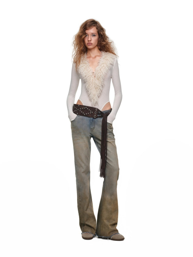 Heavy Industry Vintage Gradient Mud-Dyed Denim Tight Slimming Straight-Leg Flared Pants【s0000019029】