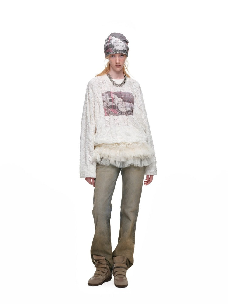 Heavy Industry Vintage Gradient Mud-Dyed Denim Tight Slimming Straight-Leg Flared Pants【s0000019029】