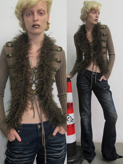 Distressed Washed Rust-Dyed Mid-Low Rise Straight-leg Tight Flared Denim Pants【s0000019030】