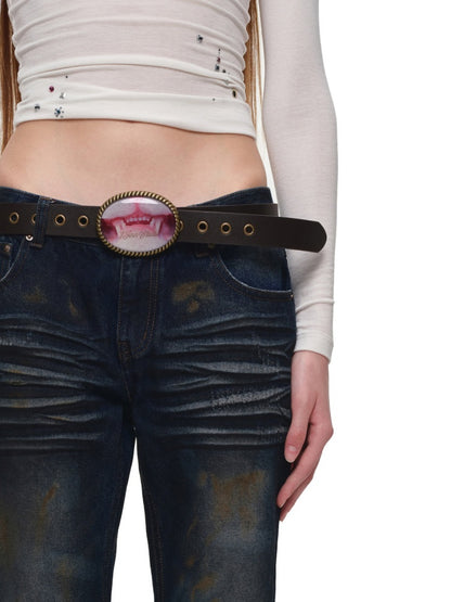 Distressed Washed Rust-Dyed Mid-Low Rise Straight-leg Tight Flared Denim Pants【s0000019030】