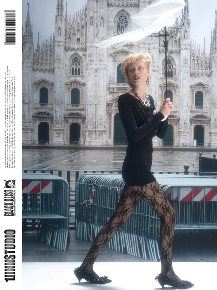 Napoleon Lace Patchwork Swaying Neckline Slim Long-Sleeve Knit Dress【s0000019032】