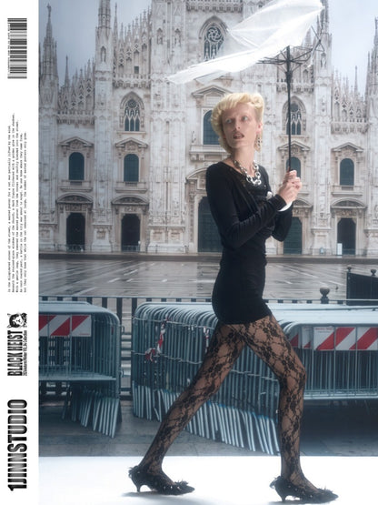Napoleon Lace Patchwork Swaying Neckline Slim Long-Sleeve Knit Dress【s0000019032】