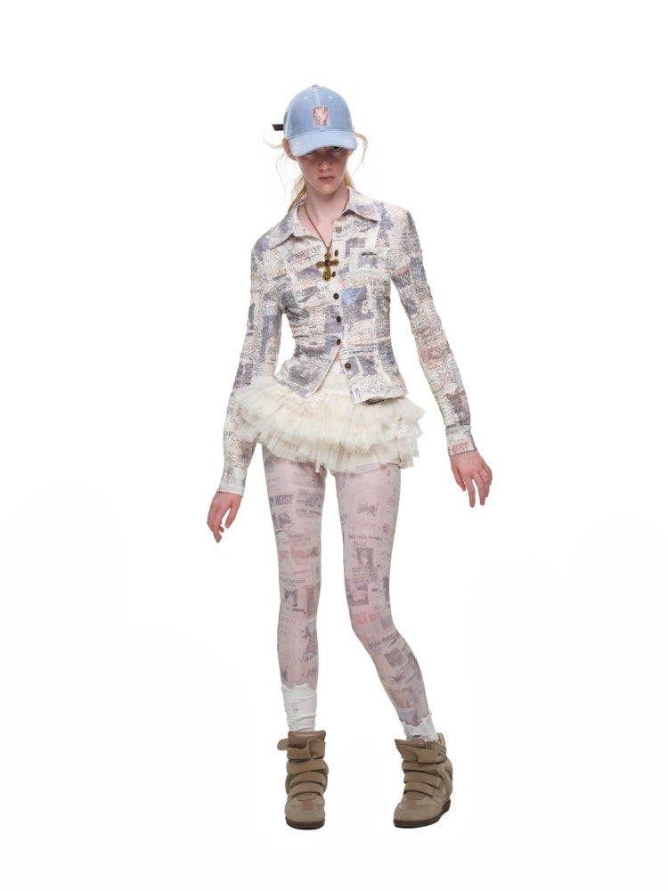 Vintage Cat Irregular Newspaper Print Stockings【s0000019033】