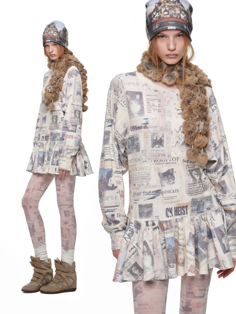 Vintage Cat Irregular Newspaper Print Stockings【s0000019033】