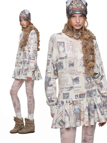 Vintage Cat Irregular Newspaper Print Stockings【s0000019033】
