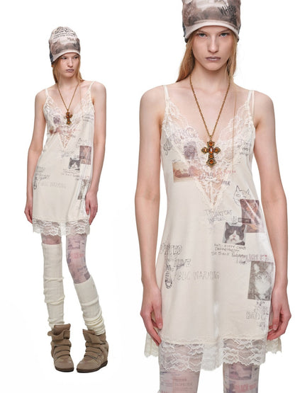 Vintage Cat Irregular Newspaper Print Stockings【s0000019033】