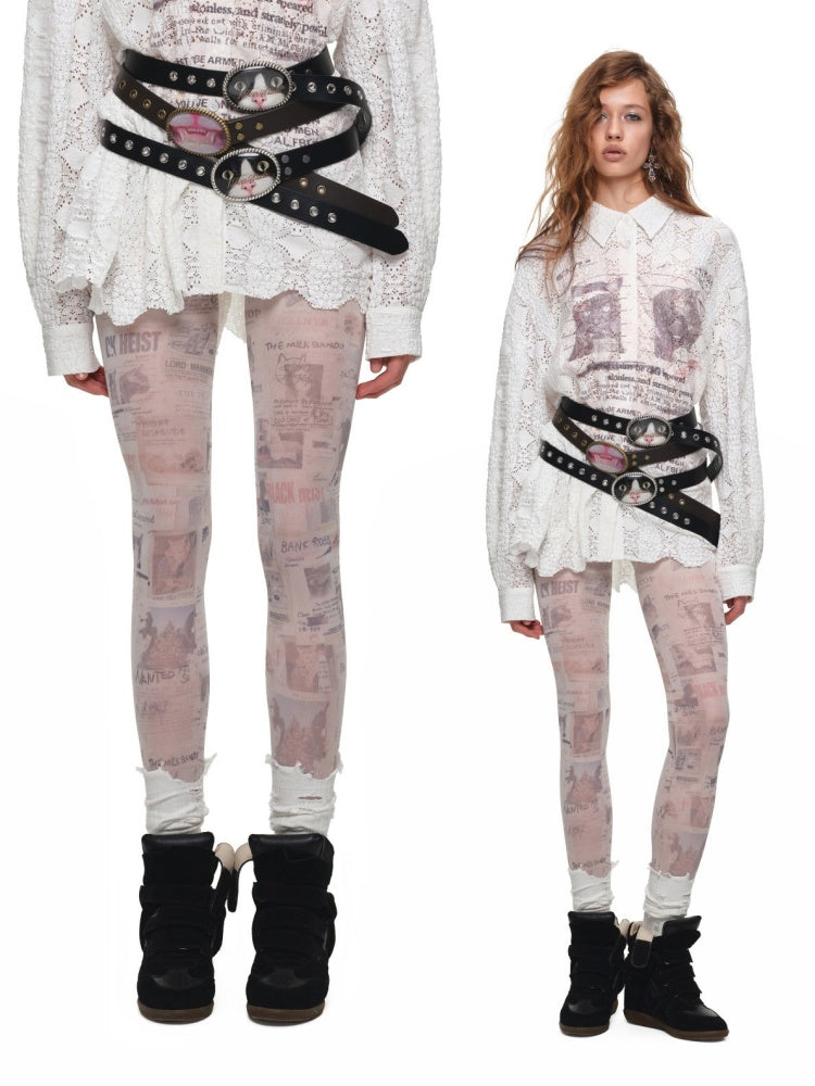 Vintage Cat Irregular Newspaper Print Stockings【s0000019033】