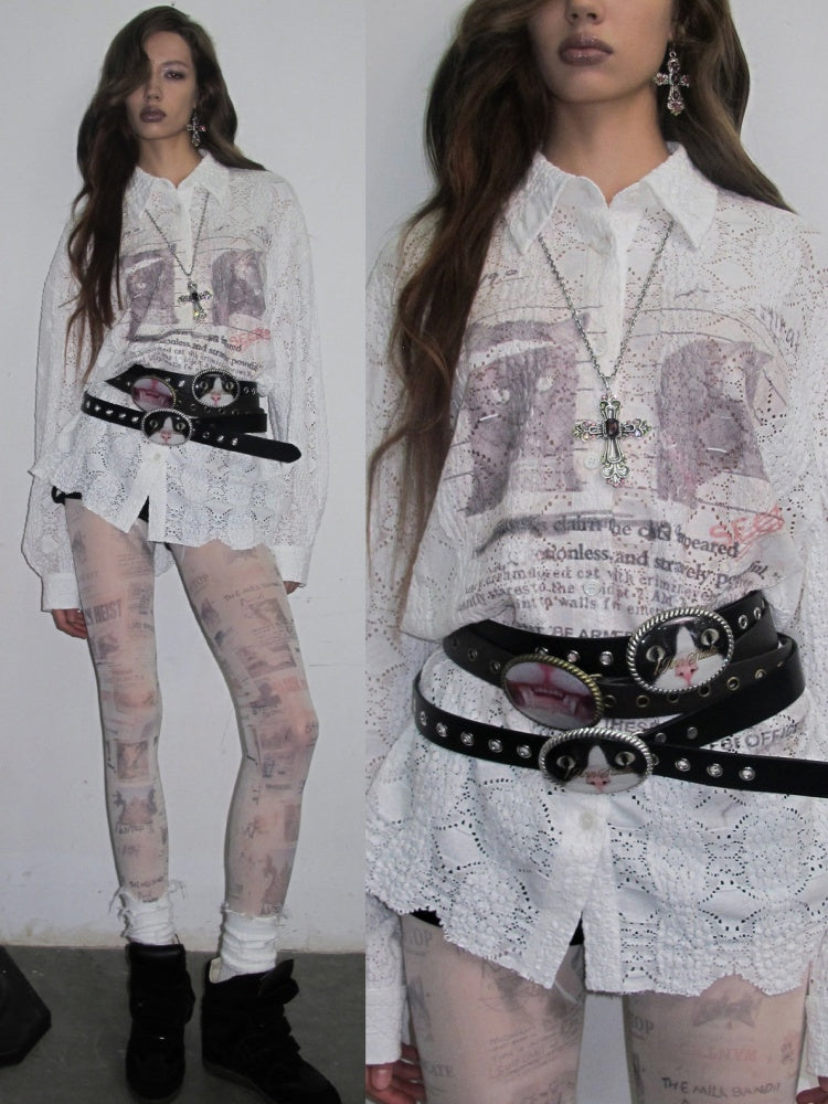 Vintage Cat Irregular Newspaper Print Stockings【s0000019033】