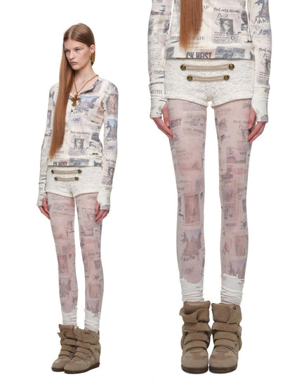 Vintage Cat Irregular Newspaper Print Stockings【s0000019033】