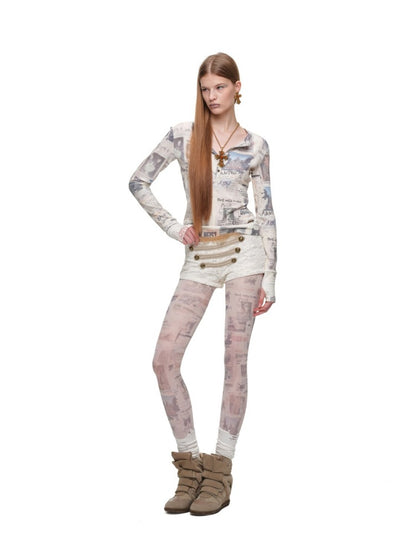 Vintage Cat Irregular Newspaper Print Stockings【s0000019033】