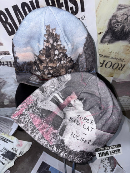 Cat Aggression Print Double-Sided Stacked Color-Block Knit Beanie【s0000019034】