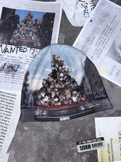 Cat Aggression Print Double-Sided Stacked Color-Block Knit Beanie【s0000019034】