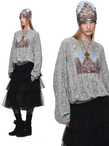Cat Aggression Print Double-Sided Stacked Color-Block Knit Beanie【s0000019034】