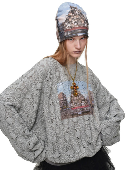 Cat Aggression Print Double-Sided Stacked Color-Block Knit Beanie【s0000019034】