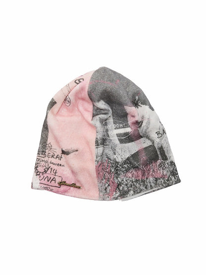 Cat Aggression Print Double-Sided Stacked Color-Block Knit Beanie【s0000019034】