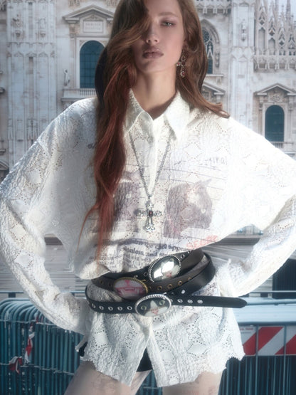 Original Street Vintage Cat Print Adhesive Metal Buckle Belt【s0000019035】