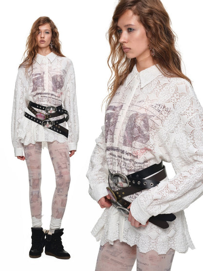 Original Street Vintage Cat Print Adhesive Metal Buckle Belt【s0000019035】