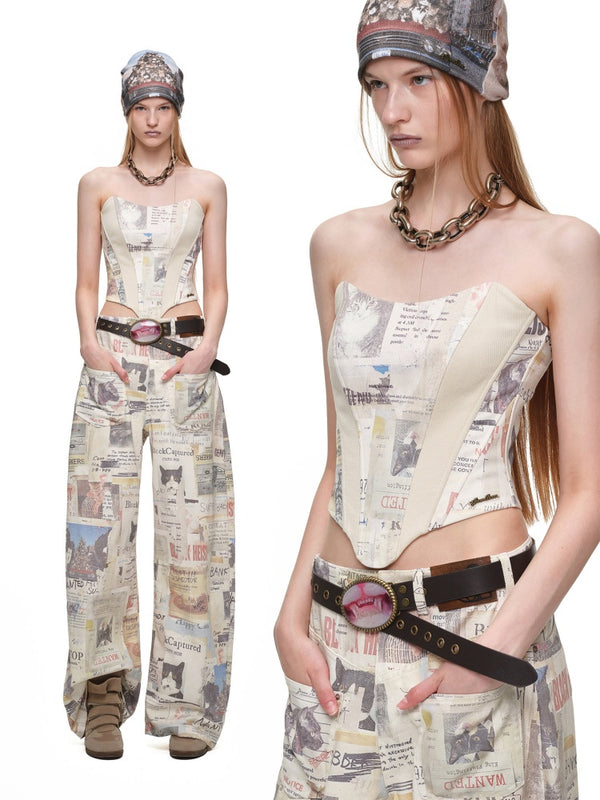Original Street Vintage Cat Print Adhesive Metal Buckle Belt【s0000019035】