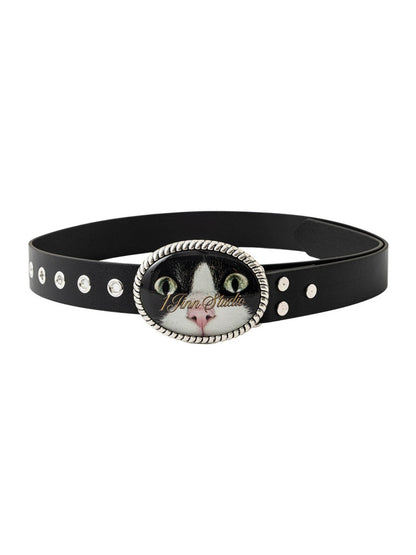 Original Street Vintage Cat Print Adhesive Metal Buckle Belt【s0000019035】