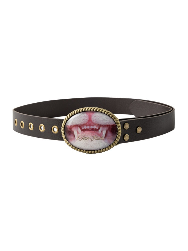 Original Street Vintage Cat Print Adhesive Metal Buckle Belt【s0000019035】