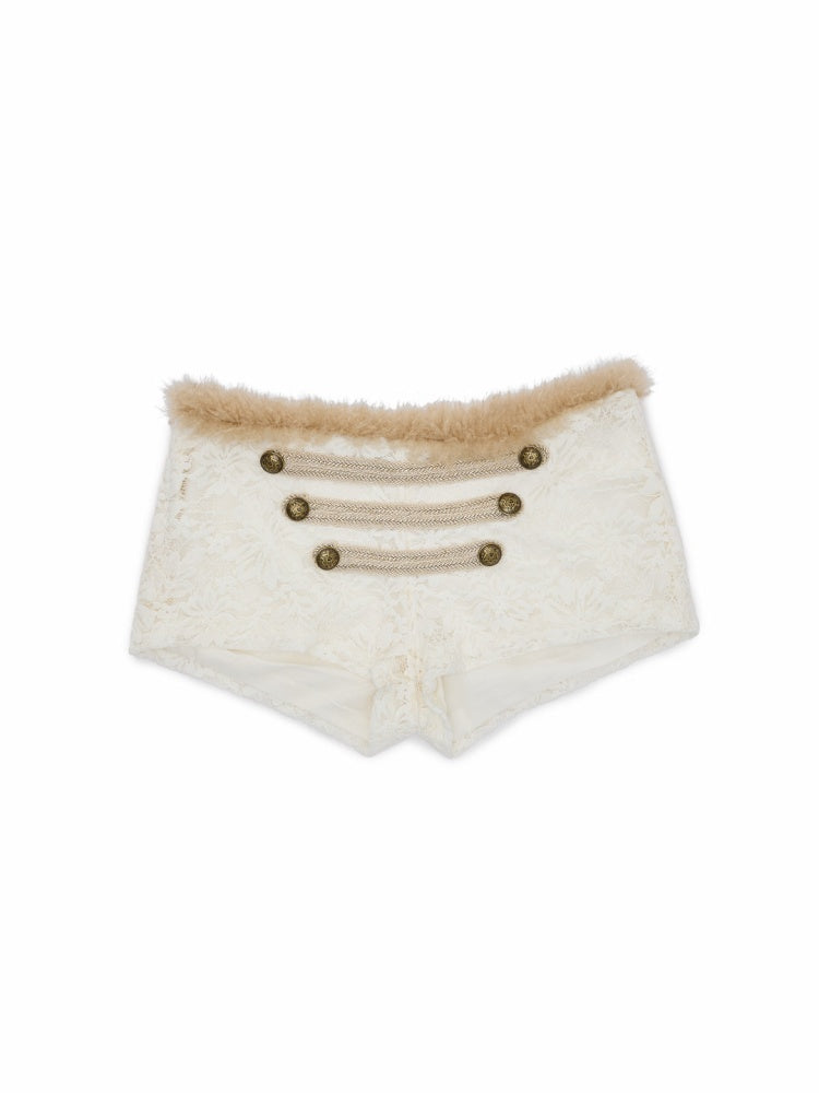 Napoleon Flocked Lace Patchwork Two-Piece Set Long-Sleeve V-neck Slim Cardigan Shorts Set【s0000019037】