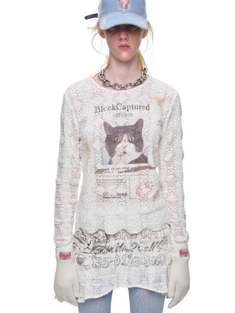 Cat Wanted Bubble Lace Crew Neck Top Irregular Mermaid Mini Skirt Set【s0000019038】