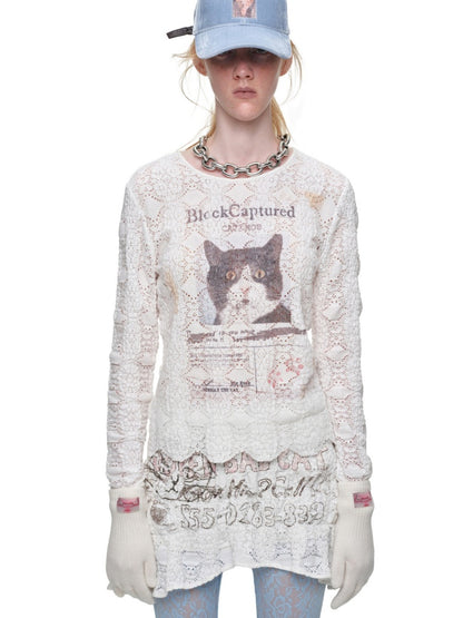 Cat Wanted Bubble Lace Crew Neck Top Irregular Mermaid Mini Skirt Set【s0000019038】