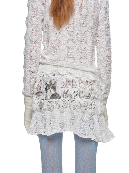 Cat Wanted Bubble Lace Crew Neck Top Irregular Mermaid Mini Skirt Set【s0000019038】