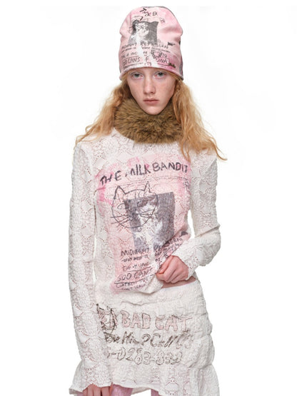 Cat Wanted Bubble Lace Crew Neck Top Irregular Mermaid Mini Skirt Set【s0000019038】