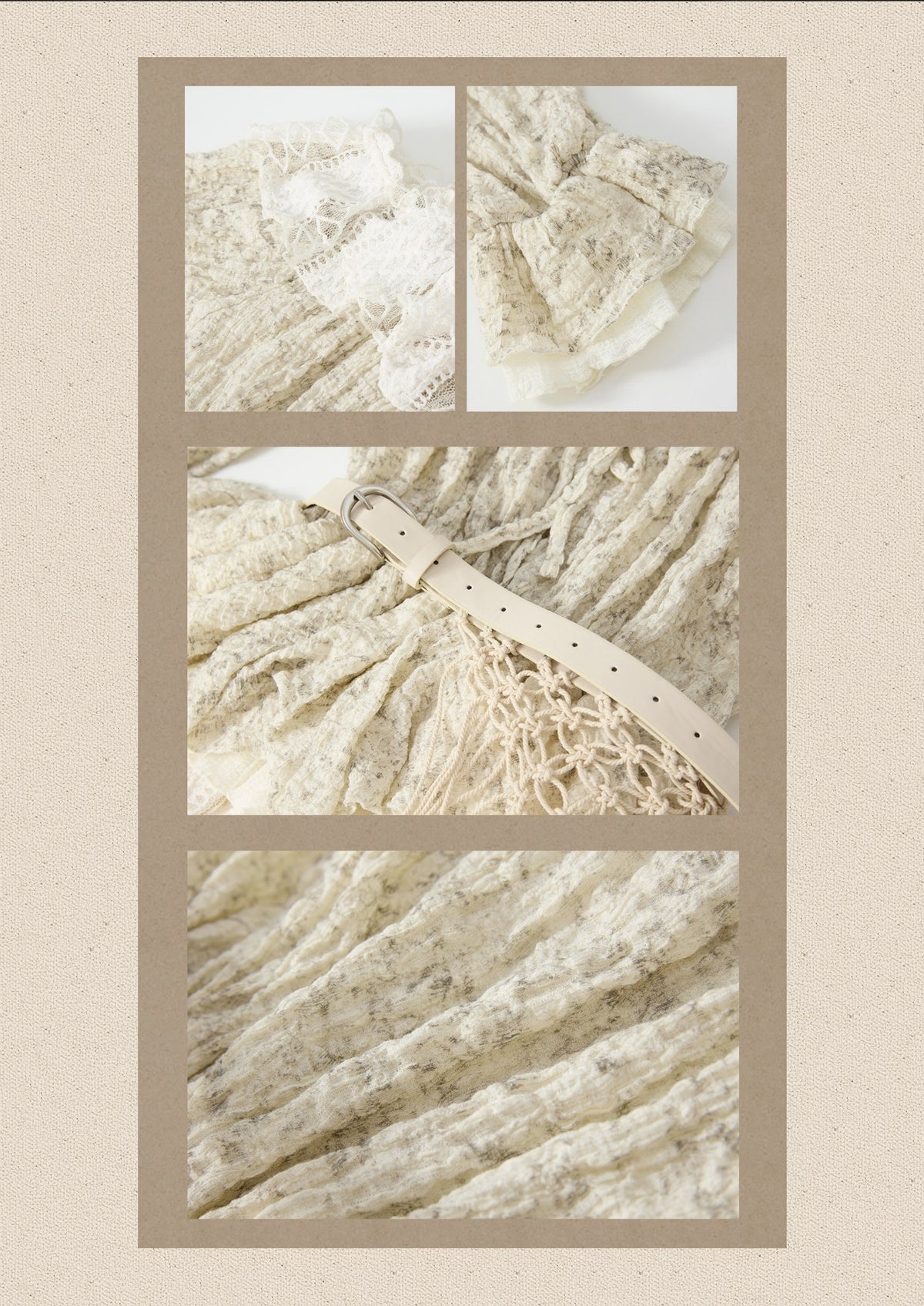 Off-Shoulder Beige Strap Lace Tail Dress【s0000019040】