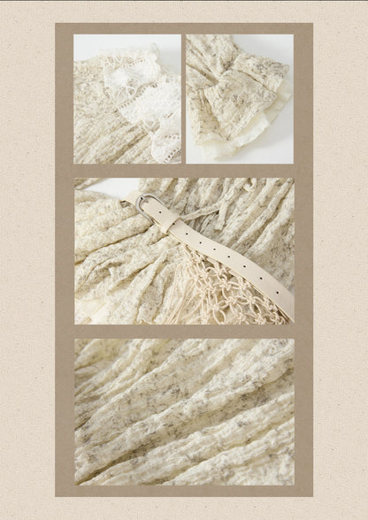 Off-Shoulder Beige Strap Lace Tail Dress【s0000019040】