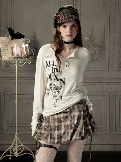 Brown-Colored Plaid Ruffled Tie High-Waisted Short Skirt【s0000019041】