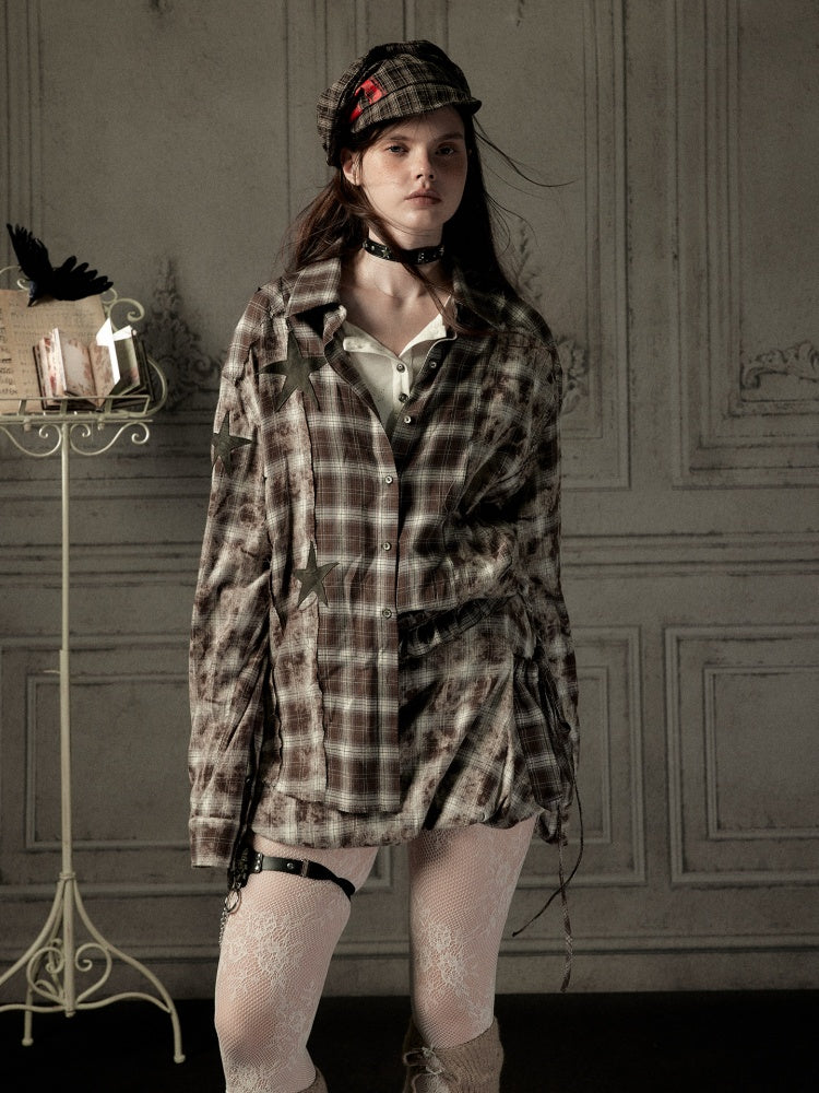 Brown-Colored Plaid Ruffled Tie High-Waisted Short Skirt【s0000019041】