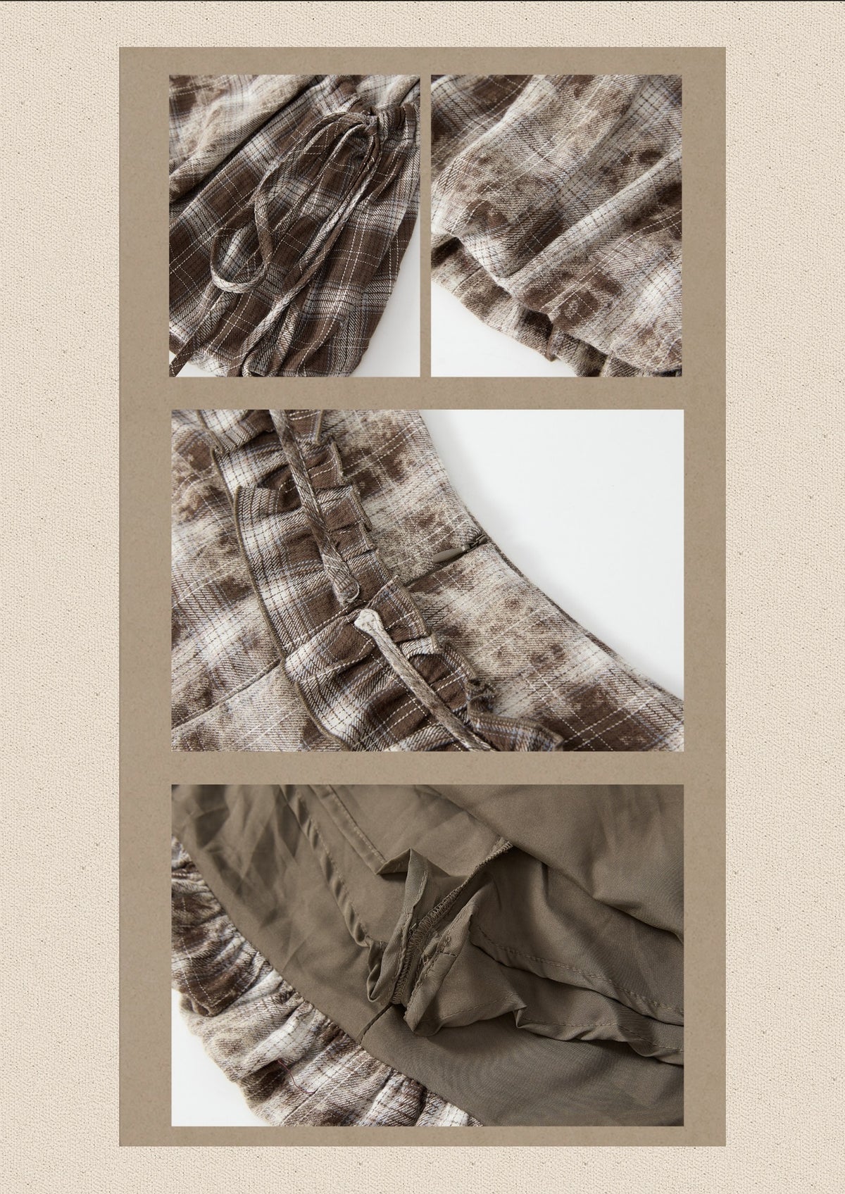 Brown-Colored Plaid Ruffled Tie High-Waisted Short Skirt【s0000019041】