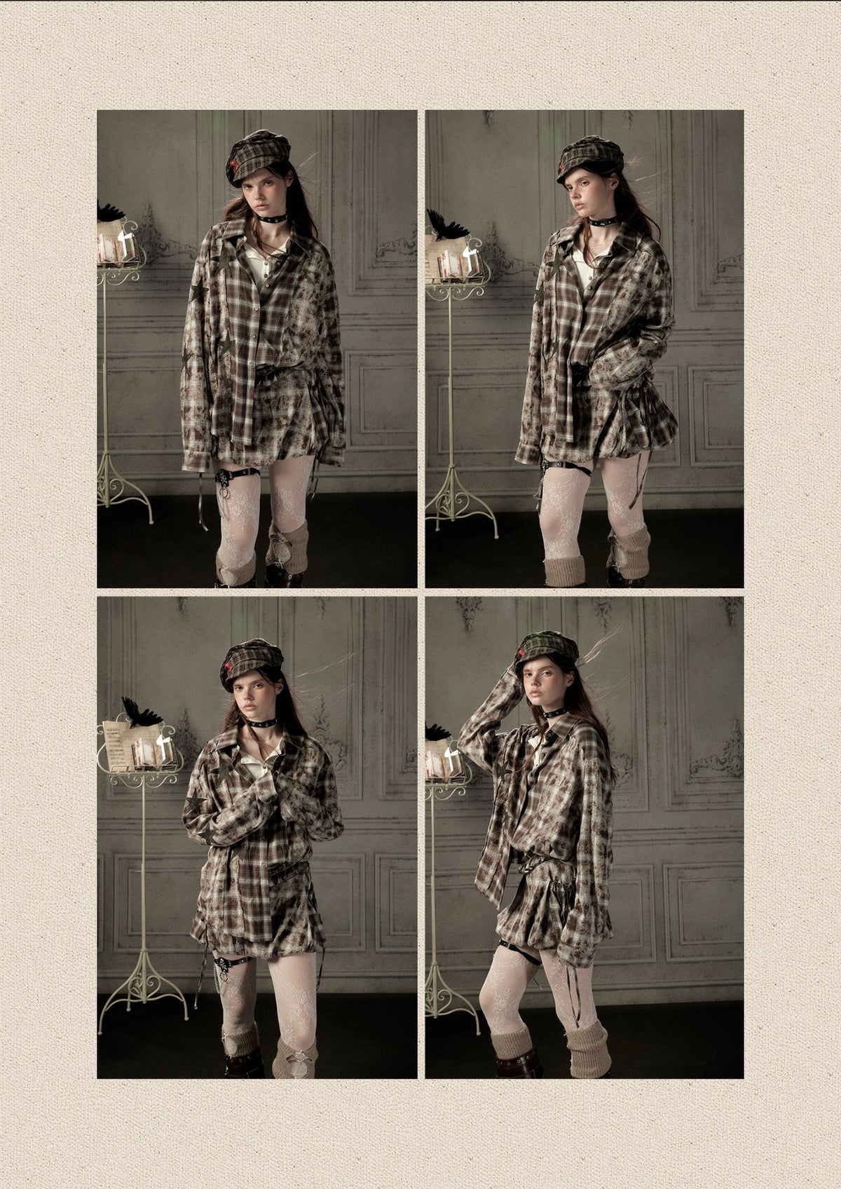 Brown-Colored Plaid Ruffled Tie High-Waisted Short Skirt【s0000019041】