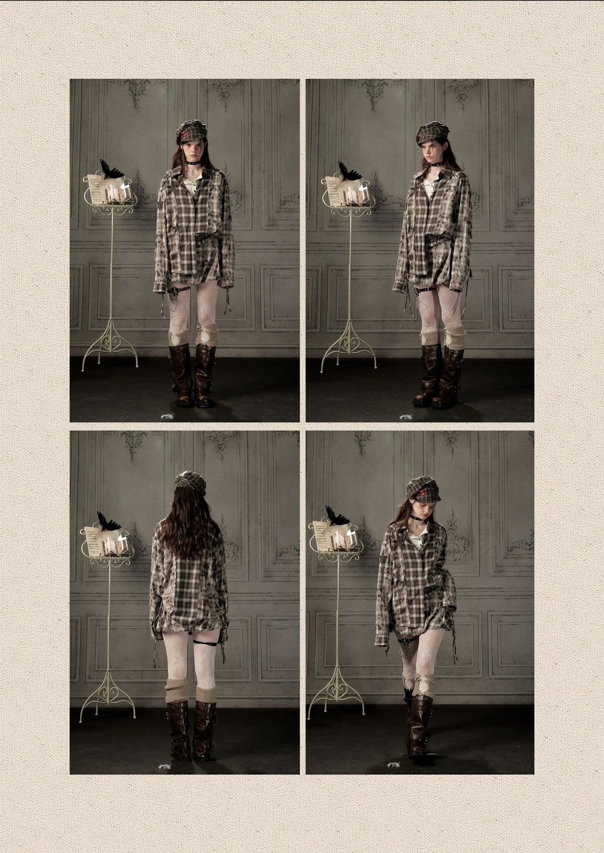 Brown-Colored Plaid Ruffled Tie High-Waisted Short Skirt【s0000019041】