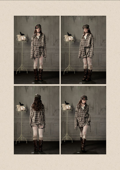 Brown-Colored Plaid Ruffled Tie High-Waisted Short Skirt【s0000019041】