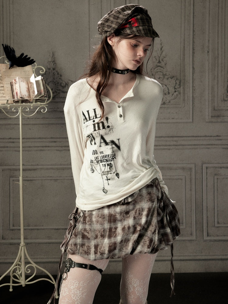 Brown-Colored Plaid Ruffled Tie High-Waisted Short Skirt【s0000019041】