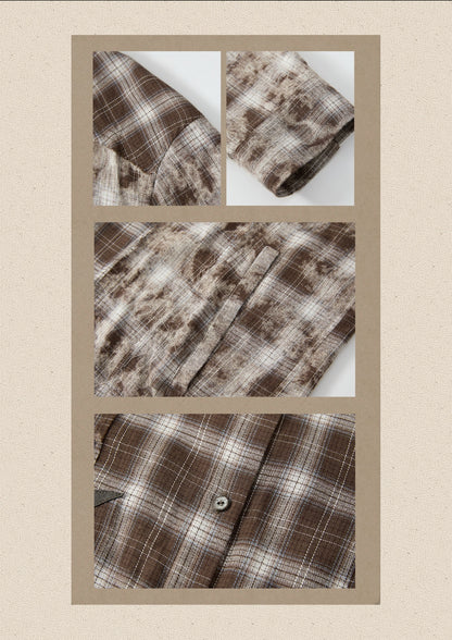 Brown Plaid Patchwork Mid-Length Shirt【s0000019043】