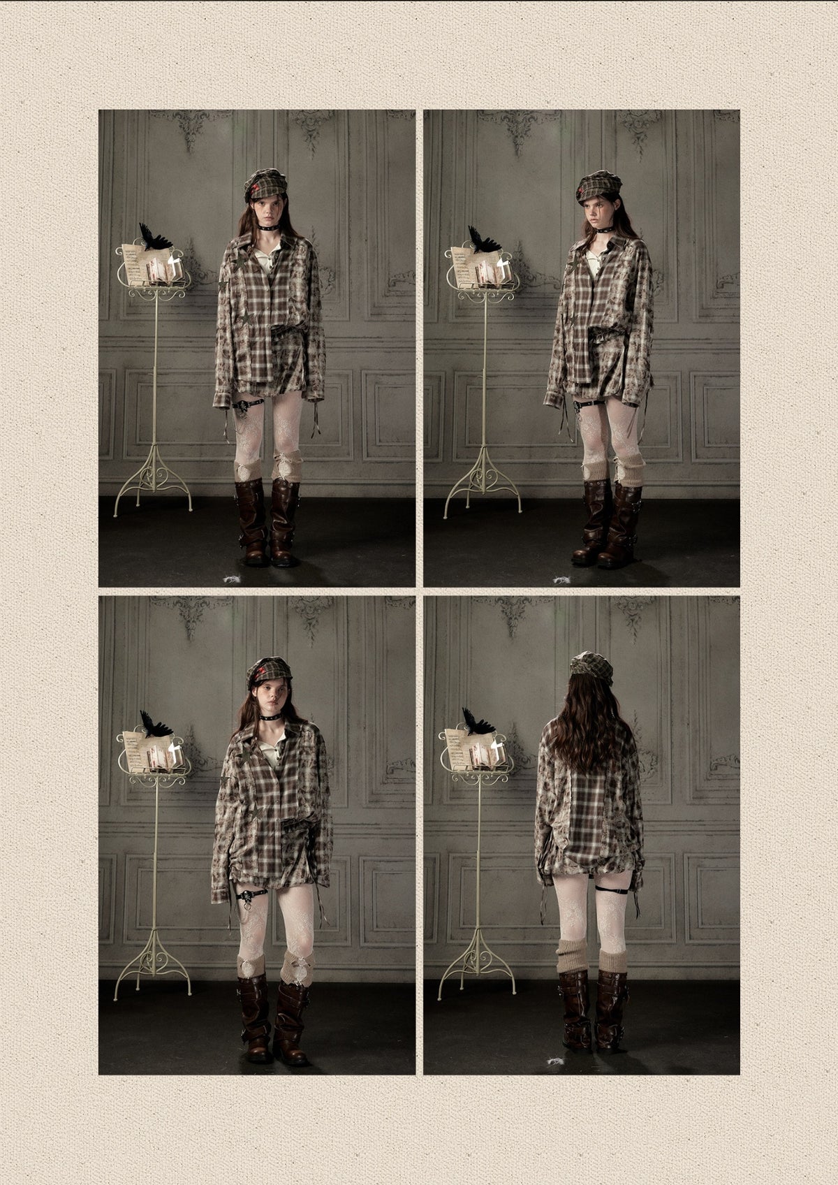 Brown Plaid Patchwork Mid-Length Shirt【s0000019043】