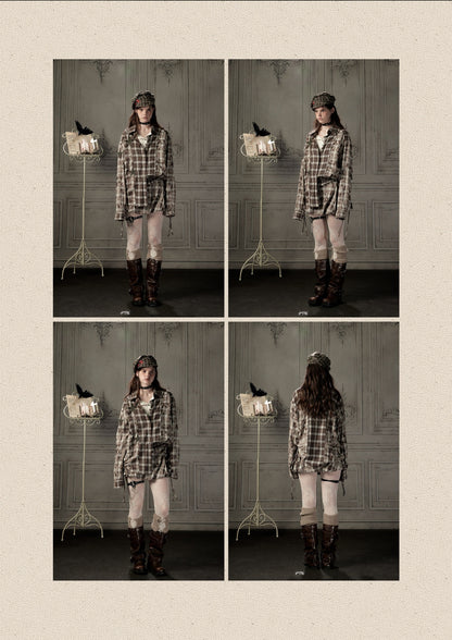 Brown Plaid Patchwork Mid-Length Shirt【s0000019043】